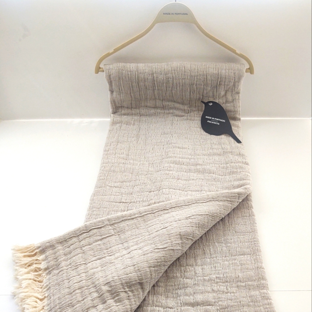 🎁Piscatextil Throw Blanket - Made in Portugal Reversible Cotton Throw - Taupe